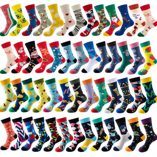 High Quality Crew Cotton Colorful Socks Custom Logo Funky Novelty Fashion Design Food Animals Socks Men Women Funny Socks