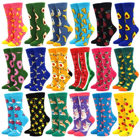 Novelty Happy Combed Cotton Men's Dress Socks Funny Fun Colorful Crazy Funky Cute Crew Socks for Men